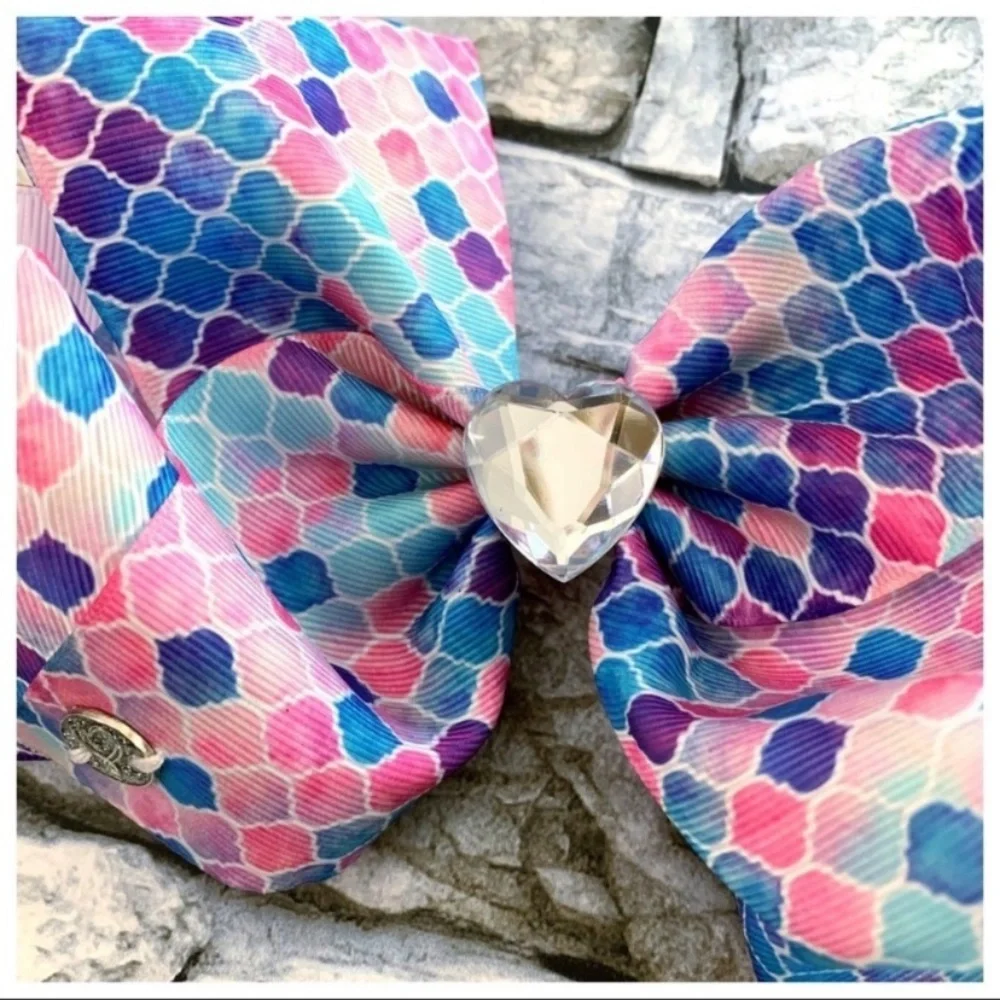 JoJo Siwa Heart Rhinestone Mermaid Cheer Large Bow Clip New Multicolor Ribbon